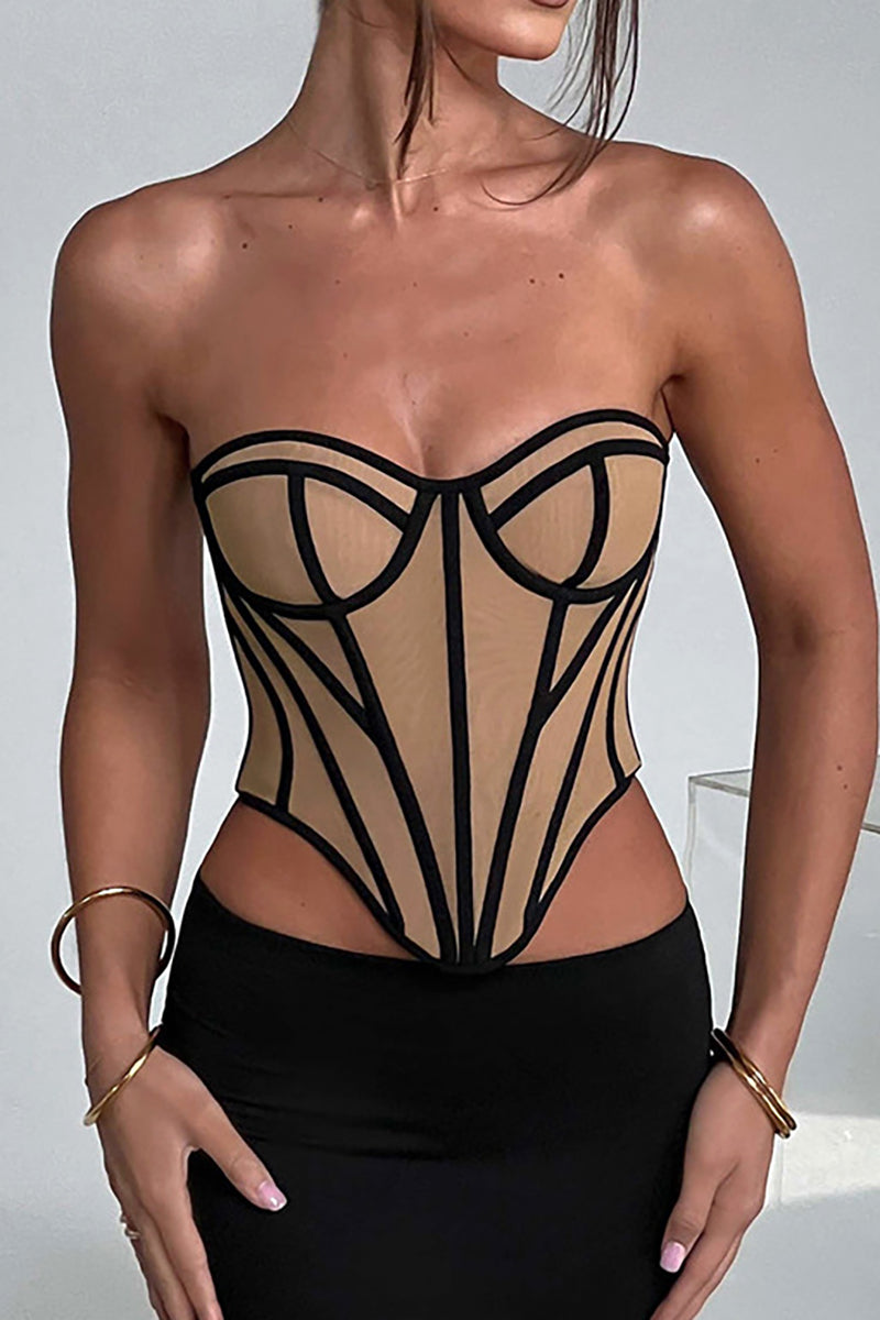 Sweetheart Neck Backless Line Print Irregular Hem Slim Tube Top