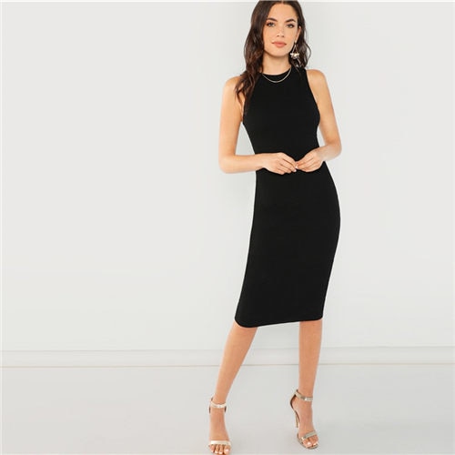 Black Sleeveless Dress Female Simple Dress Cotton