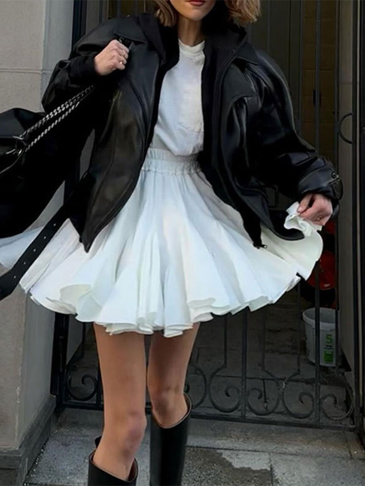 White pleated mini dress fresh mini dress commuting skirt