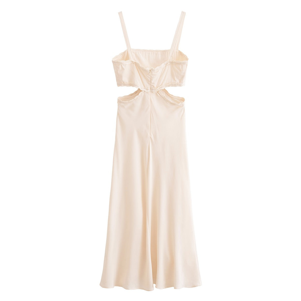 Solid color pullover square neck hollow out design lace decorative camisole dress