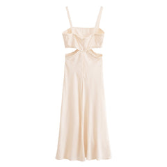 Solid color pullover square neck hollow out design lace decorative camisole dress