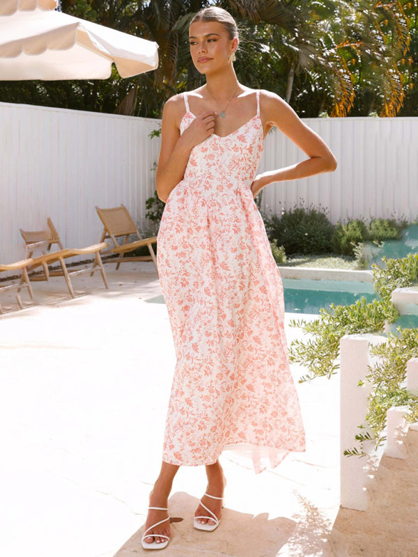 V-neck waist holiday long dress sexy backless bow tie dress