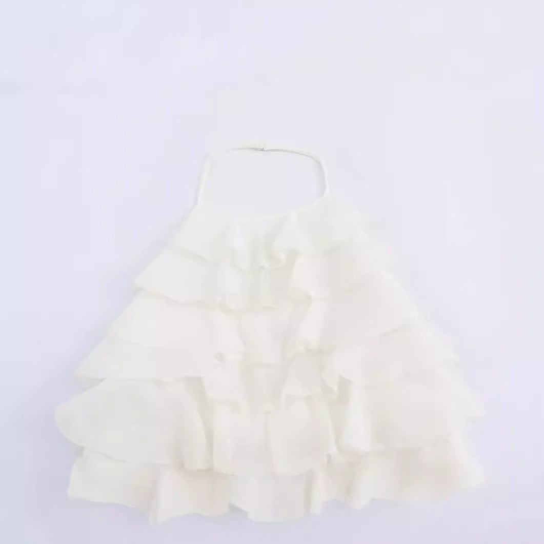 Solid color halter neck sleeveless backless butterfly layered decorative dress