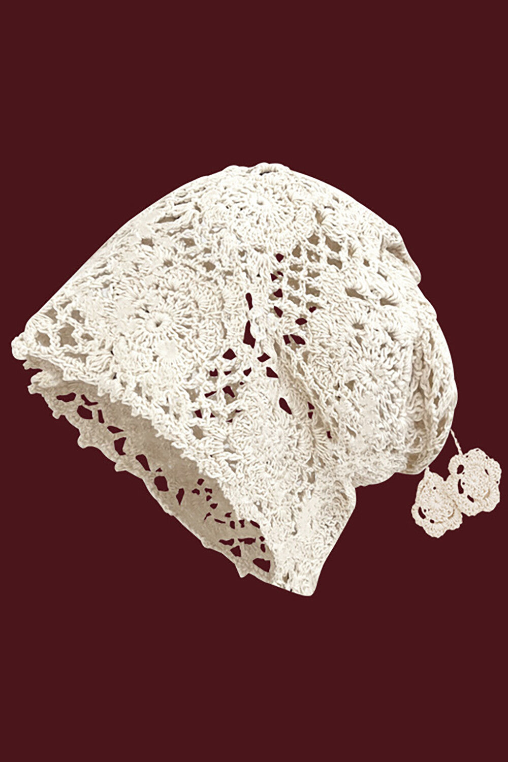 Boho Style Hand - Woven Floral Hollow Out Knit Beanie