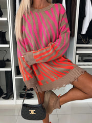 Kontrastierender Rundhals-Langarm-Oversize-Pullover