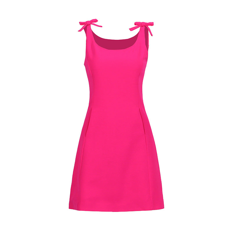 suspender bow decoration solid color temperament dress