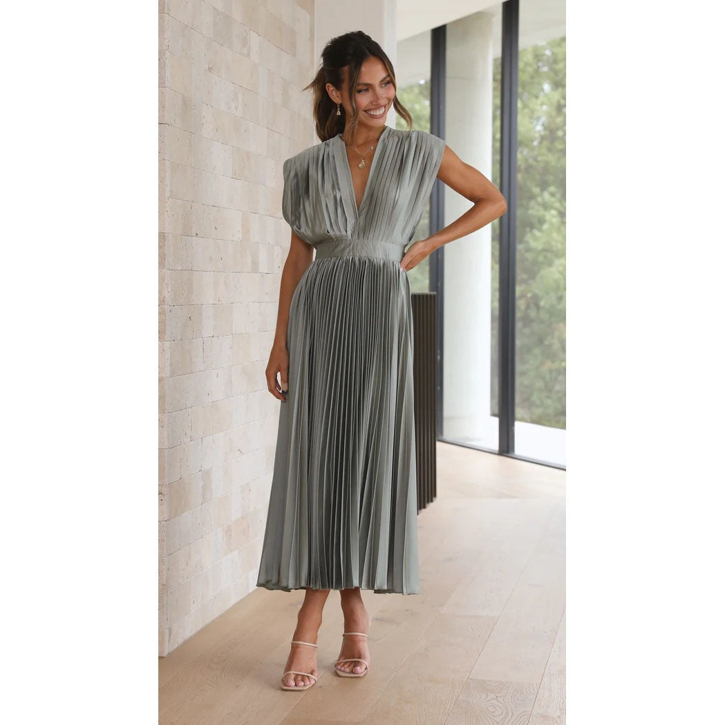 Spring/Sexy Pleated Dress INS Casual Loose Zipper Sleeveless Dress