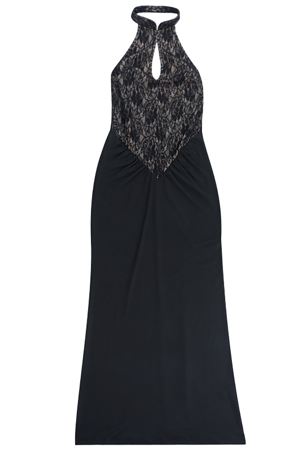 Halter Cutout Floral Lace Patchwork Bodycon Maxi Dresses - Black