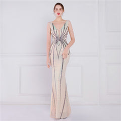 Handicraft Bead Banquet Elegant Long Short-sleeved Sequin Queen Mermaid Dress