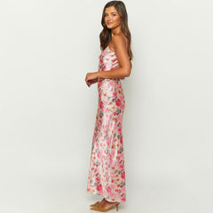 sexy backless printed slim fit suspender dress
