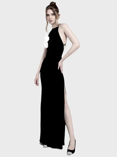 Backless Halter Side Split Maxi Dress