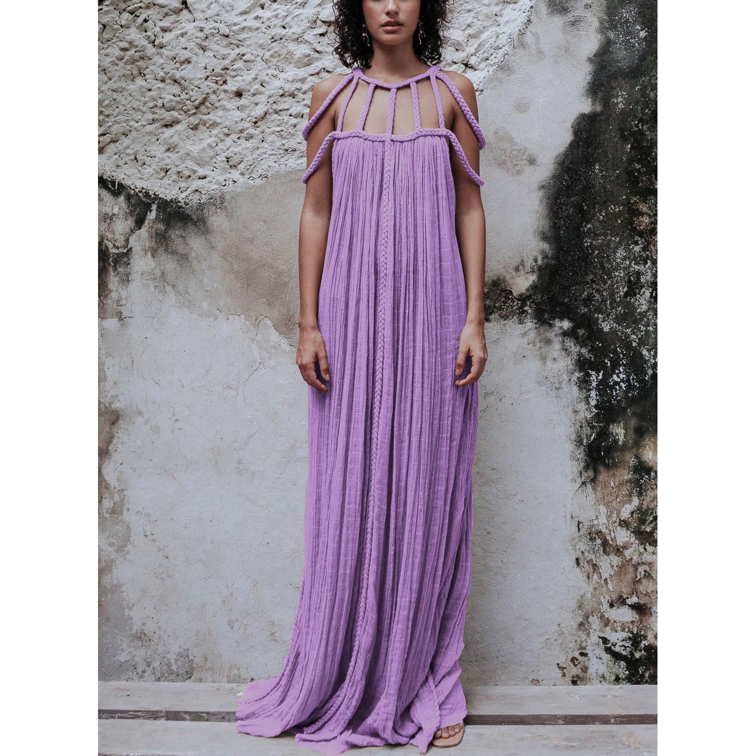 Leisure drawstring multi-color dress for vacation loose fitting dress