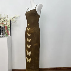 Designer Butterfly Women Sexy Bodycon Fitness Slim Midi Long Club Night Dresses