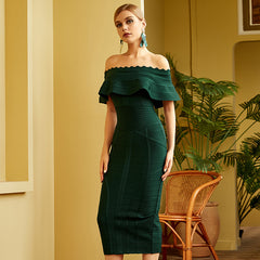Slim Bandage Dress Evening Dress Skirt Banquet Host Temperament Package Hip Off-The-Shoulder Dress