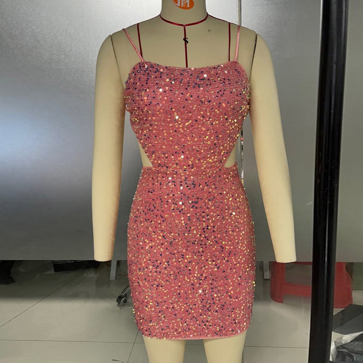 Sexy Dress Solid Color Sling Hot Girl Sequin Skirt Short