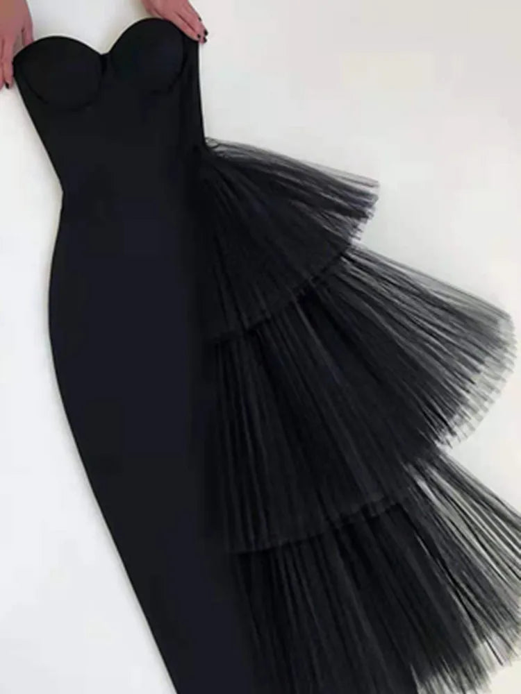 Red Color Women Sexy Off the Shoulder Ruffles Bodycon Mid-calf Dress Rayon Bandage Celebrate Birthday Party Dress