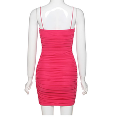Pleated tight stretch mesh suspender dress