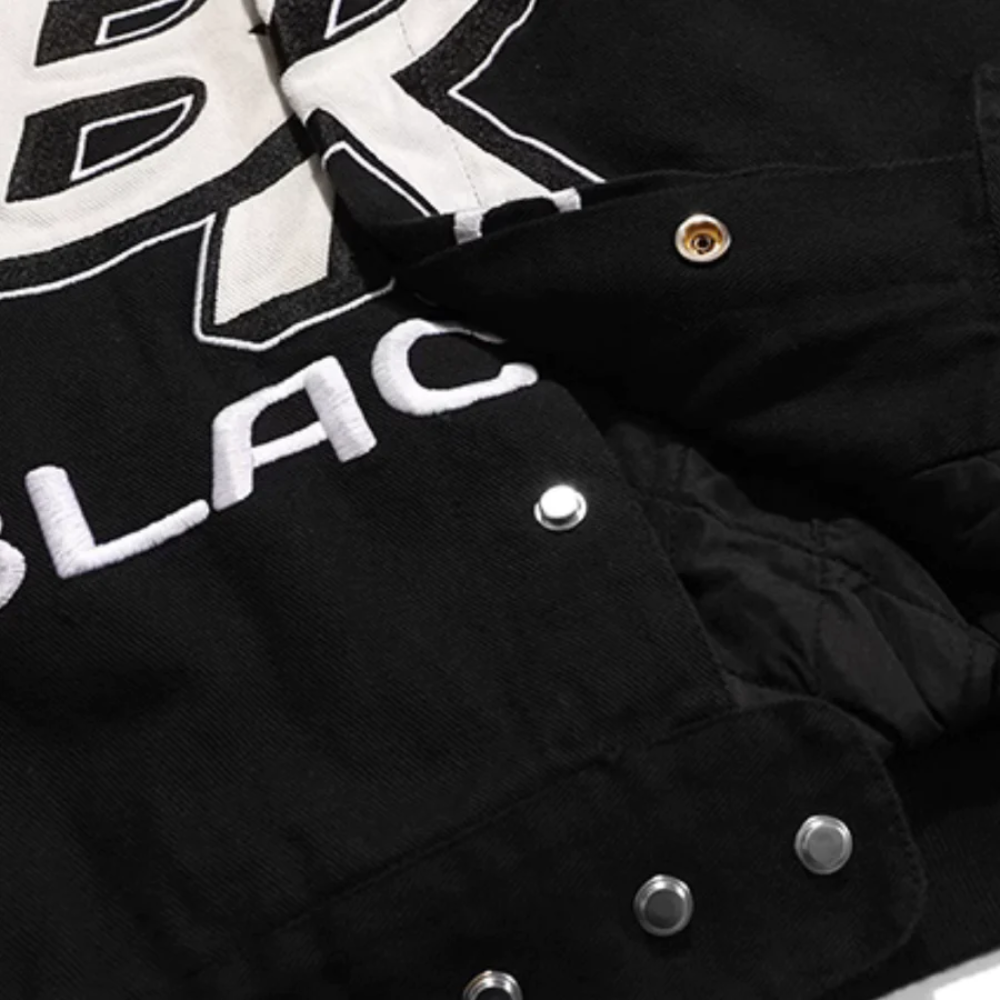 Chaqueta de moto con estampado de letras retro