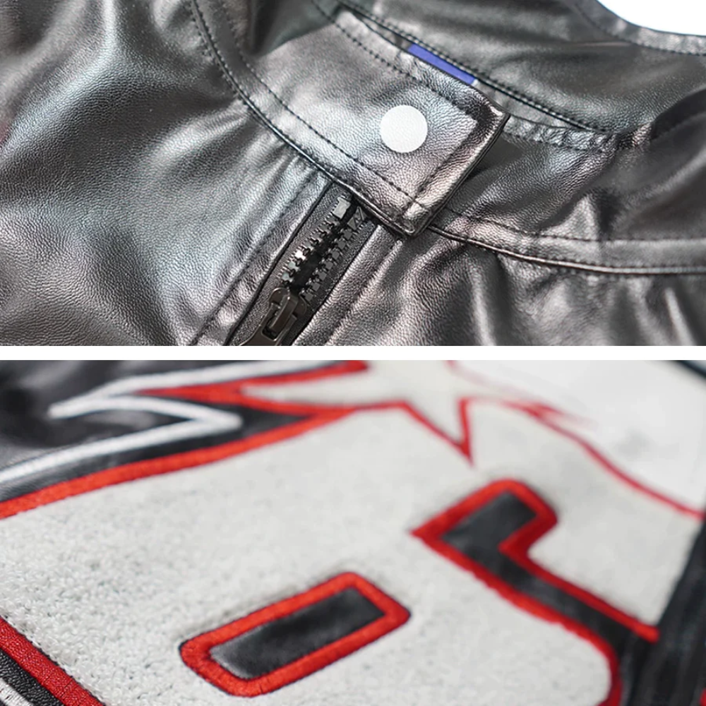 Chaqueta de moto con bordado de hip hop