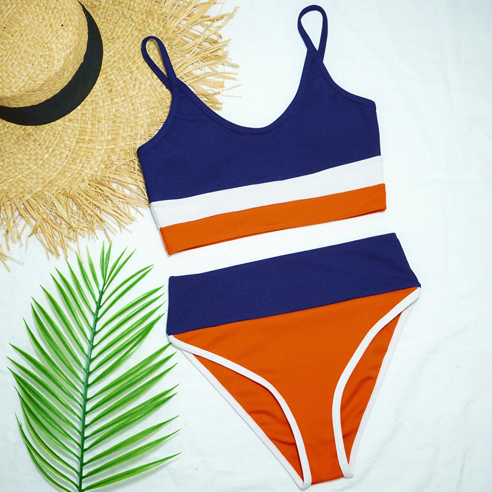 Zweiteiliges Bandeau-Bikini-Set mit hoher Taille