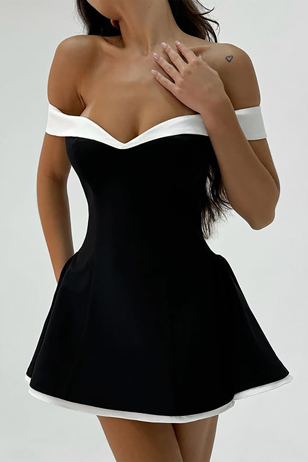 Colorblock Trim Strapless Cinch Waist Cocktail Party Mini Dresses - Black
