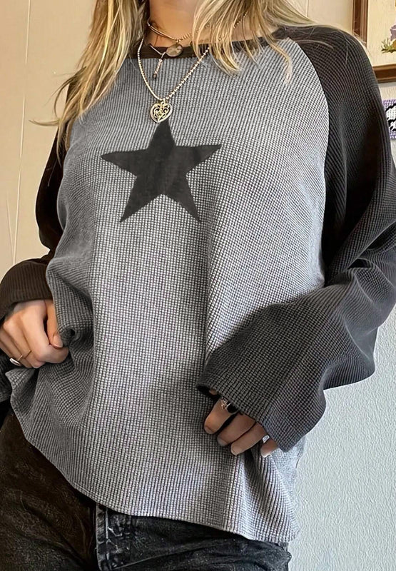 Star Round Neck Raglan Sleeve Top