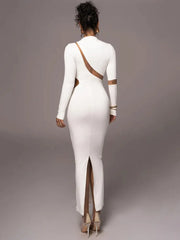 Long Sleeve Dress Autumn Patchwork Hollow Out Club Party Sexy Long Dress Vestidos