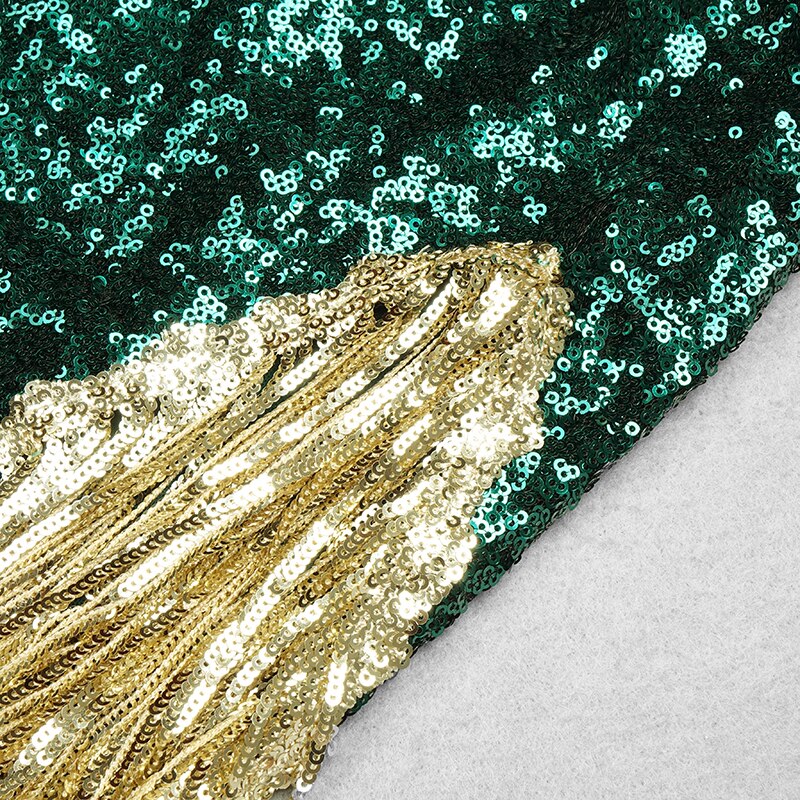 Dark Green Sequin Temperament Tassel Long Skirt Evening Dress Party Slim Evening Dress
