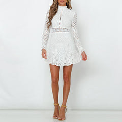 Long Sleeve Ruffle Hollow Out Office Dress