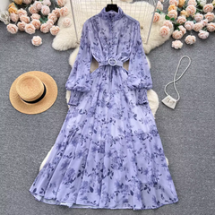 Floral dress with chiffon puffed sleeves