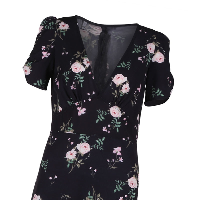 Women Mini Boho Floral Dress Beach Short Sleeve V neck Evening Party bohemian beach dress