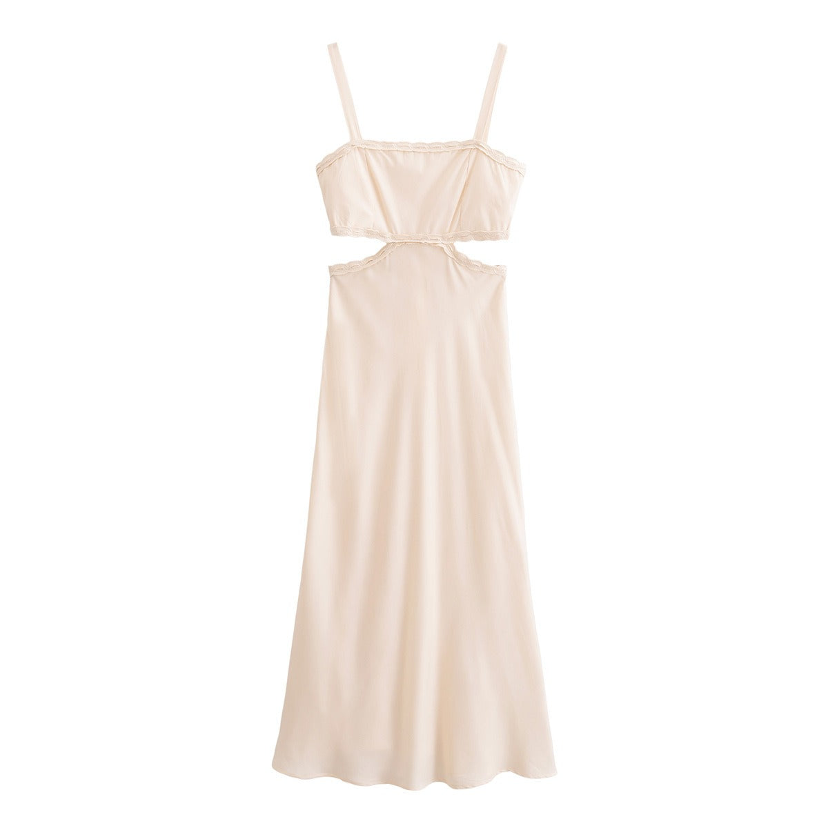 Solid color pullover square neck hollow out design lace decorative camisole dress