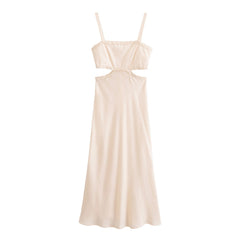 Solid color pullover square neck hollow out design lace decorative camisole dress