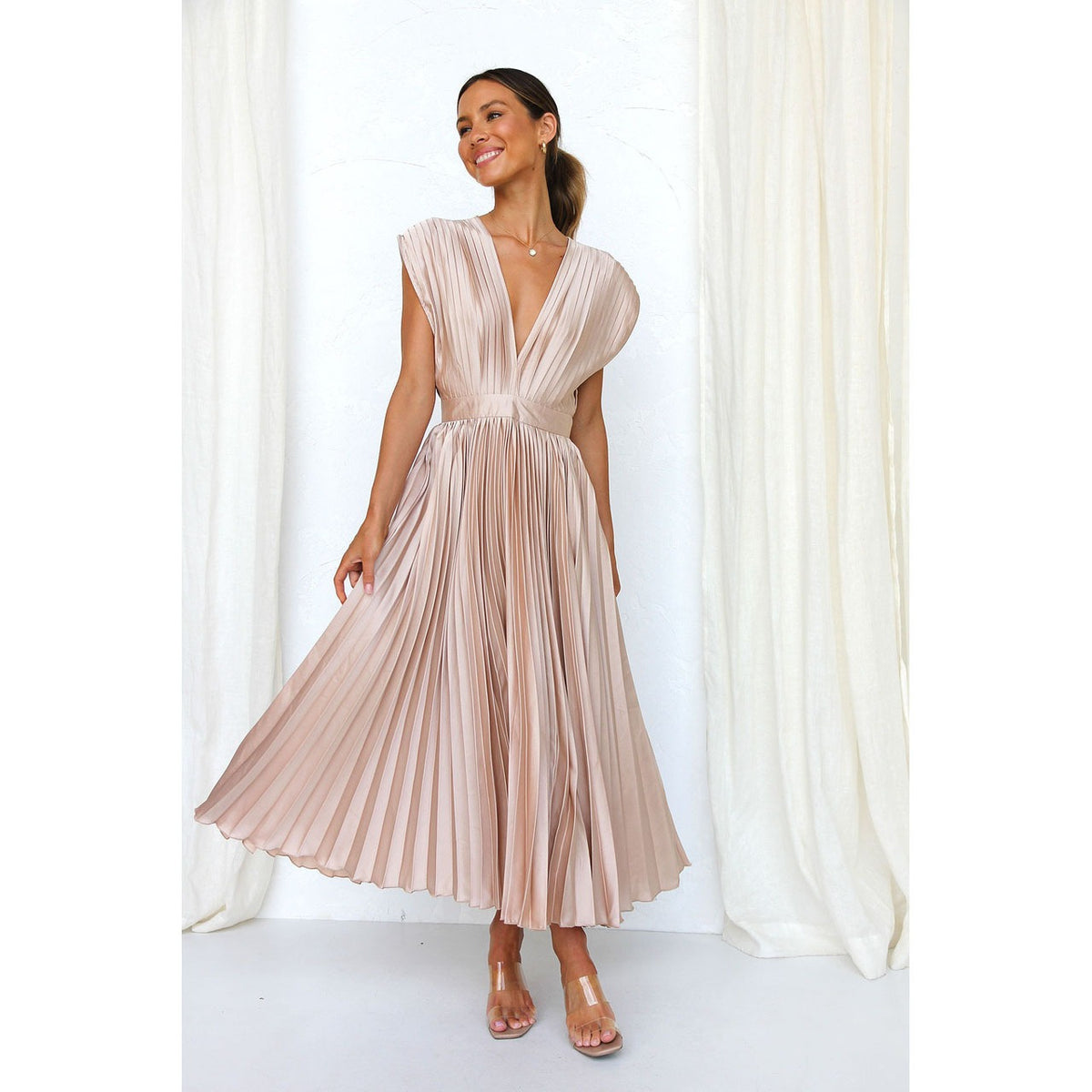 Spring/Sexy Pleated Dress INS Casual Loose Zipper Sleeveless Dress