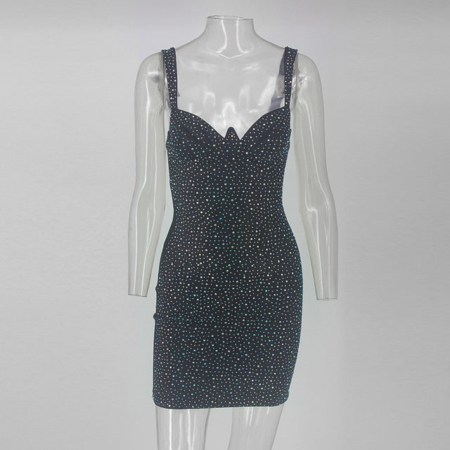 Diamond Reflective Party Dress Women Mini Strapless Backless Sexy Dress Elegant Bodycon Dresses Vestidos
