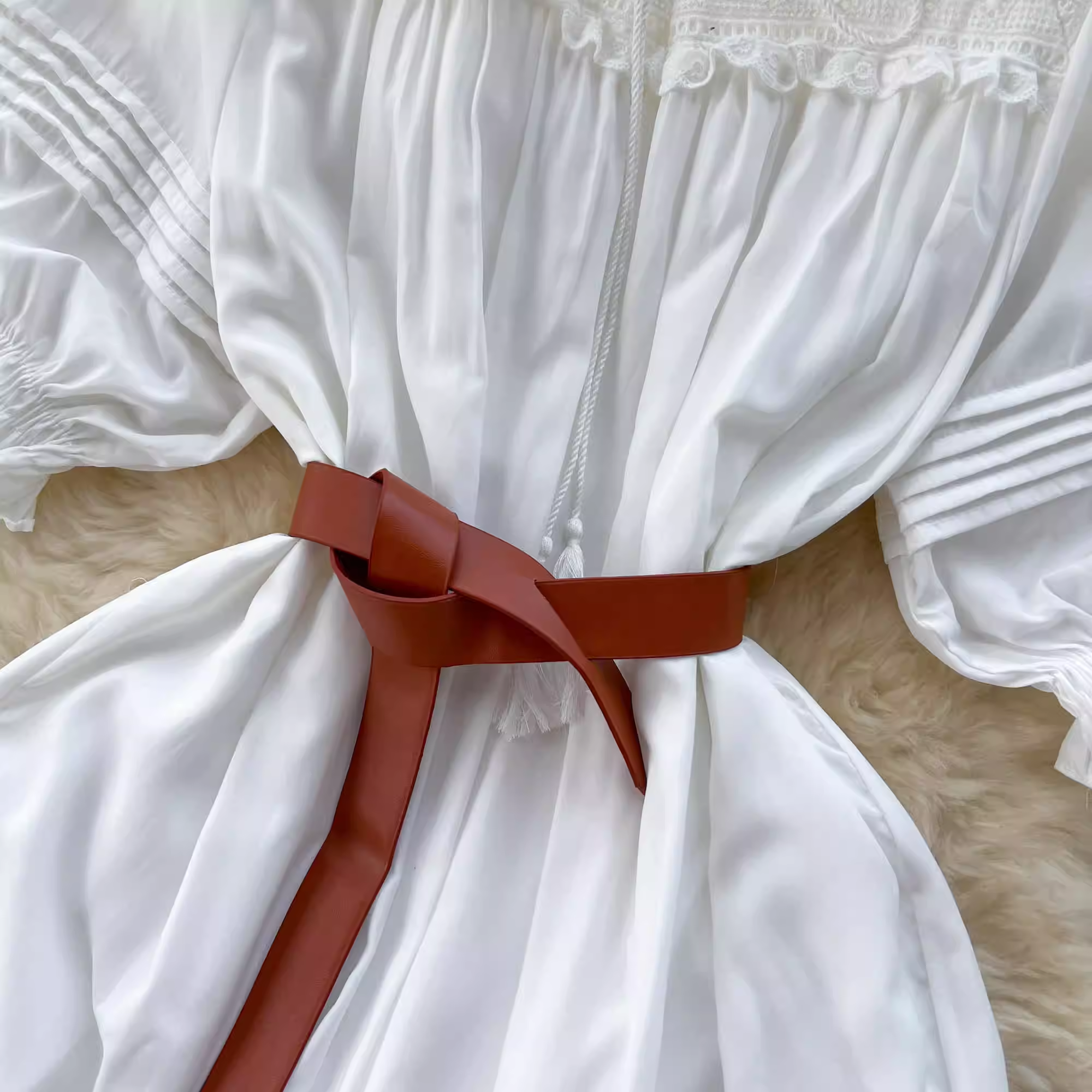 Puff sleeve hollow embroidery sweet summer dress