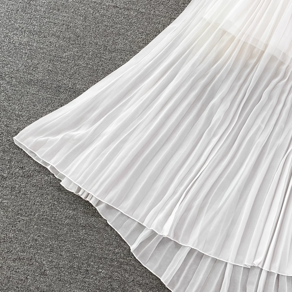 V-neck A-line pleated dress Women's summer dress
