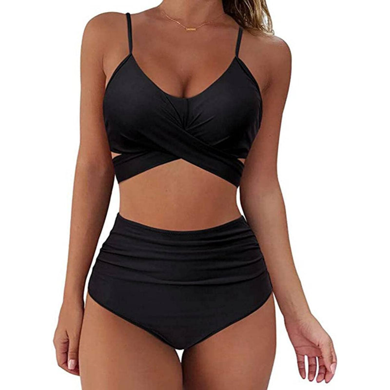 Trajes de baño de cintura alta para mujer, conjunto de bikini de dos piezas con efecto push up y control de abdomen