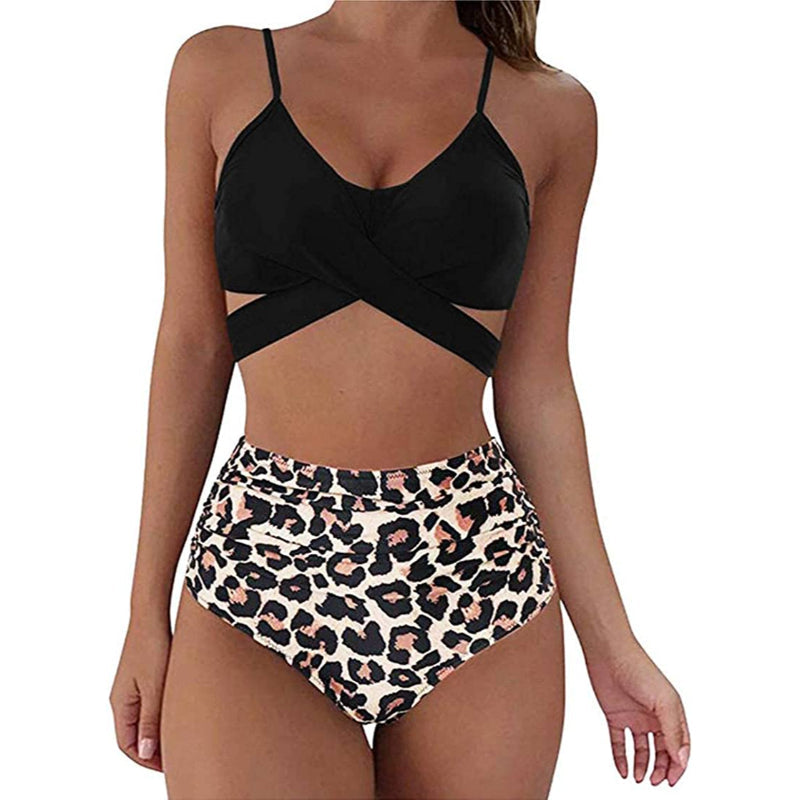 Trajes de baño de cintura alta para mujer, conjunto de bikini de dos piezas con efecto push up y control de abdomen