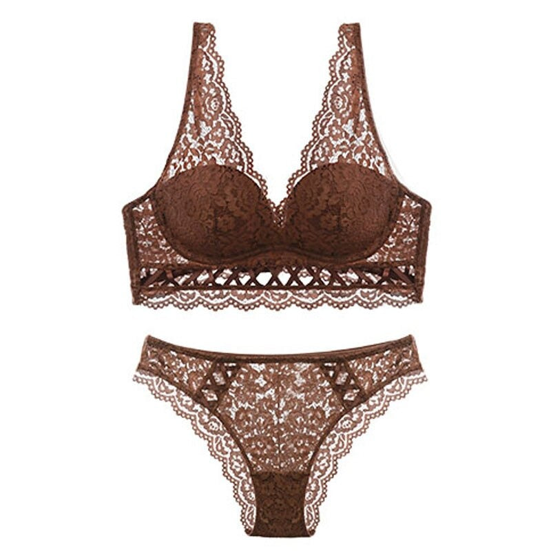 Push-Up-Dessous-Set mit Bandage-Spitze und Stickerei