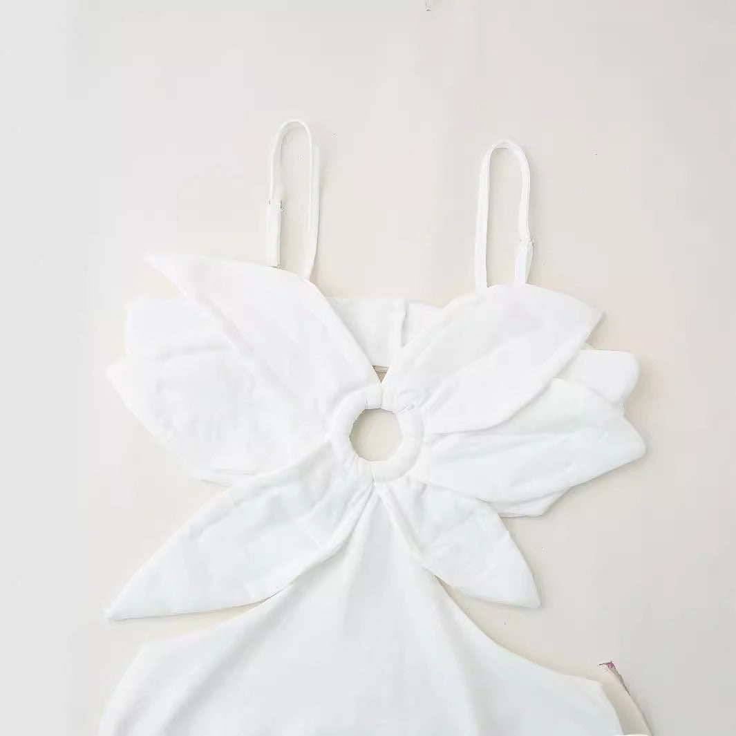 three-dimensional flower layered sexy loose casual suspender dress
