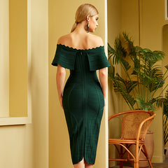 Slim Bandage Dress Evening Dress Skirt Banquet Host Temperament Package Hip Off-The-Shoulder Dress