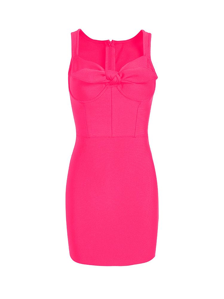 Sleeveless V Neck Bow Mini Bandage Dress