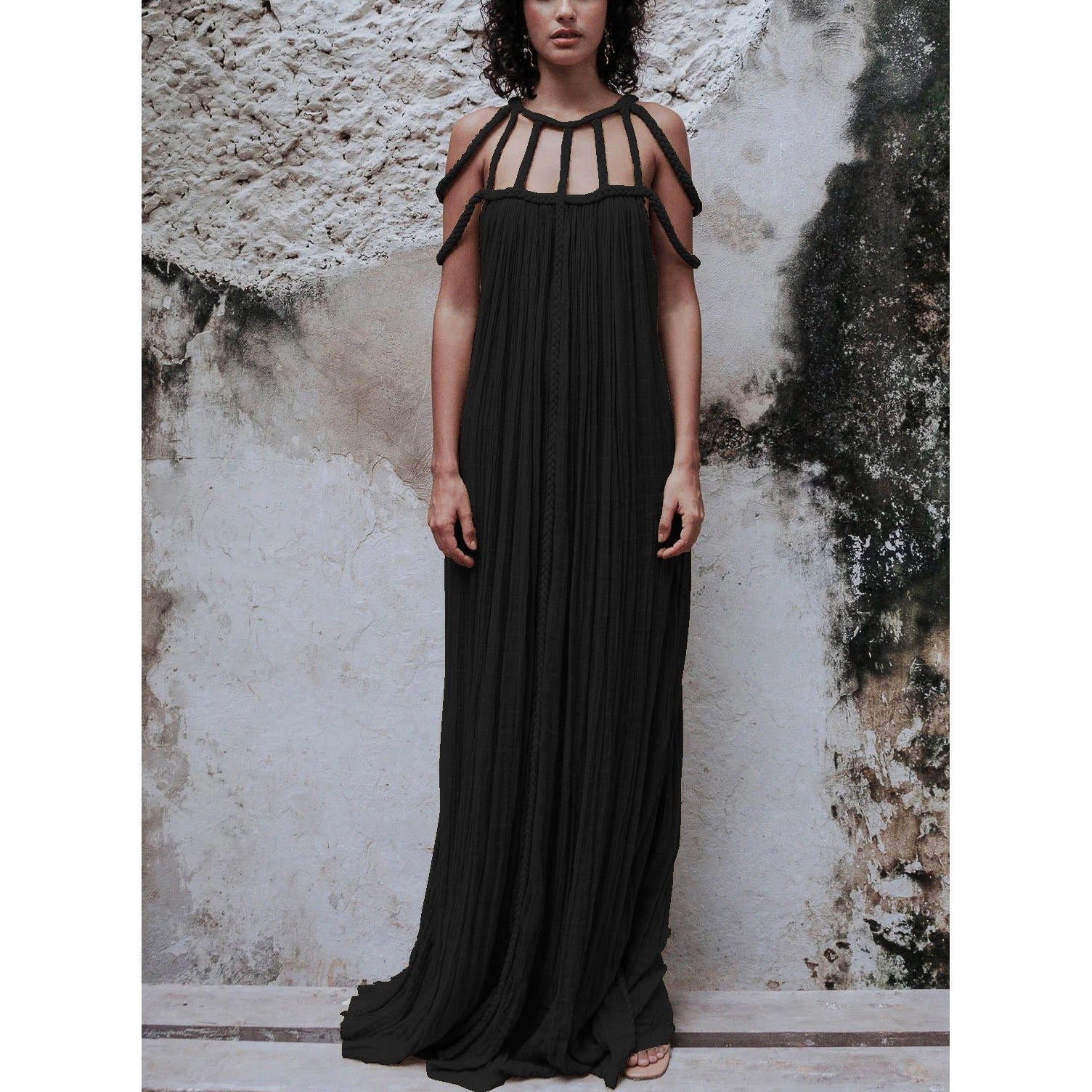 Leisure drawstring multi-color dress for vacation loose fitting dress