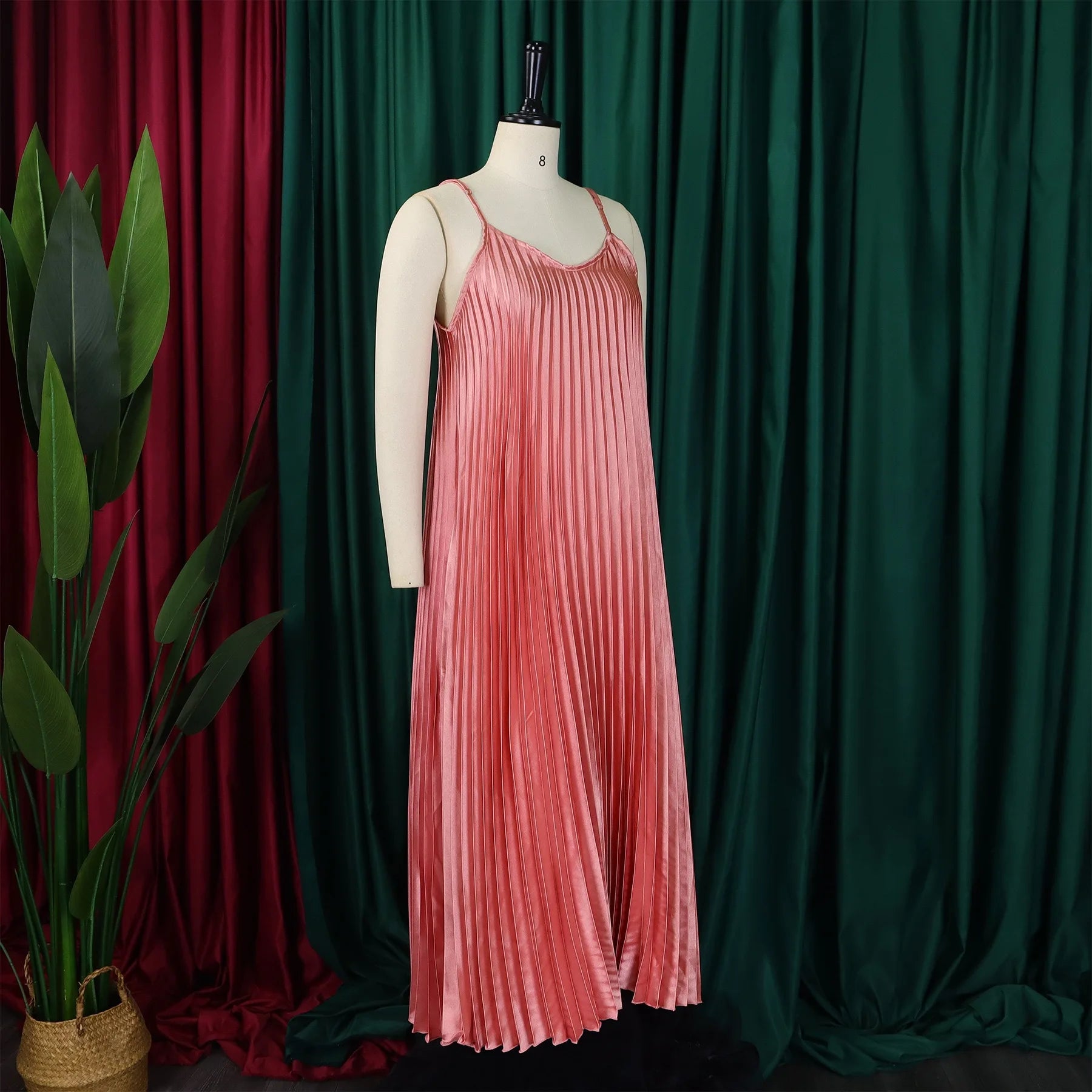 Sexy Spaghetti Strap Dresses Pleated V Neck Sleeveless Loose Straight Ankle Length Elegant Evening Night Party Dress