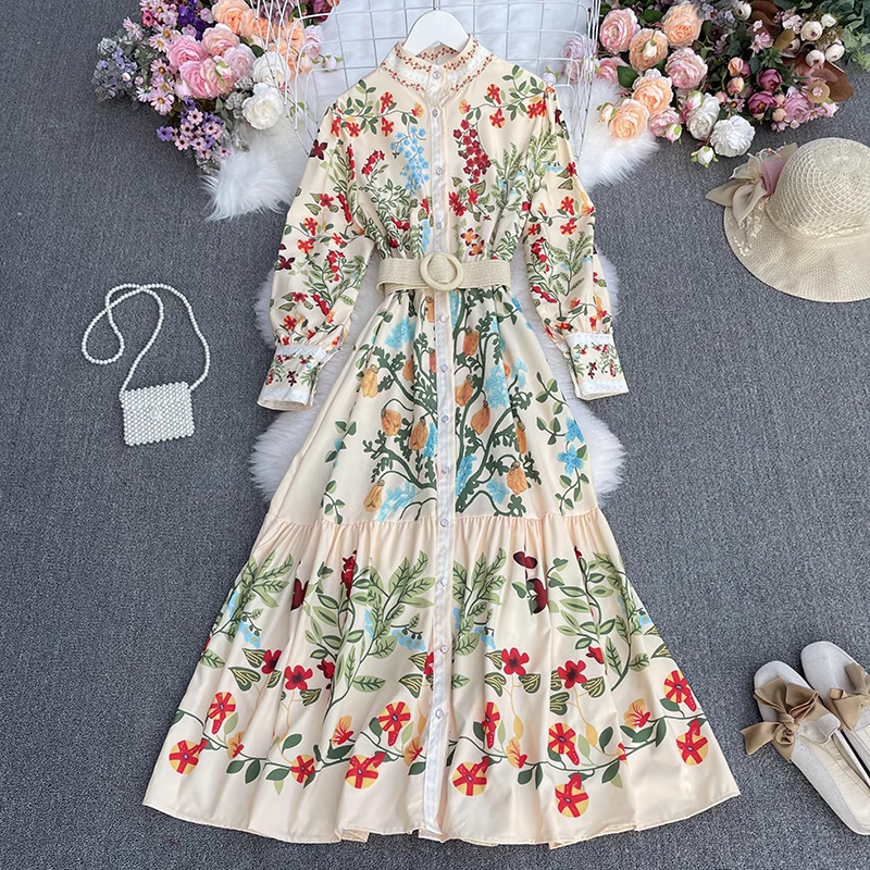 retro printed long maxi dress