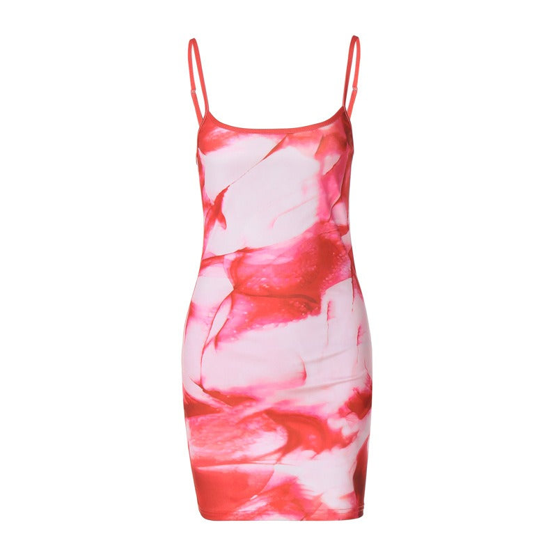 printed sexy revealing backpack hip suspender dress