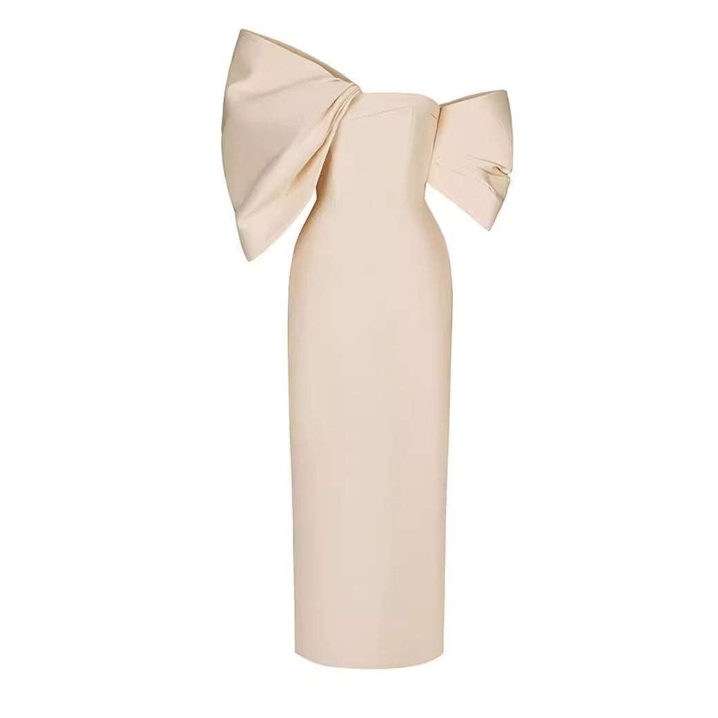 A niche butterfly bow French elegant high waisted dress dress