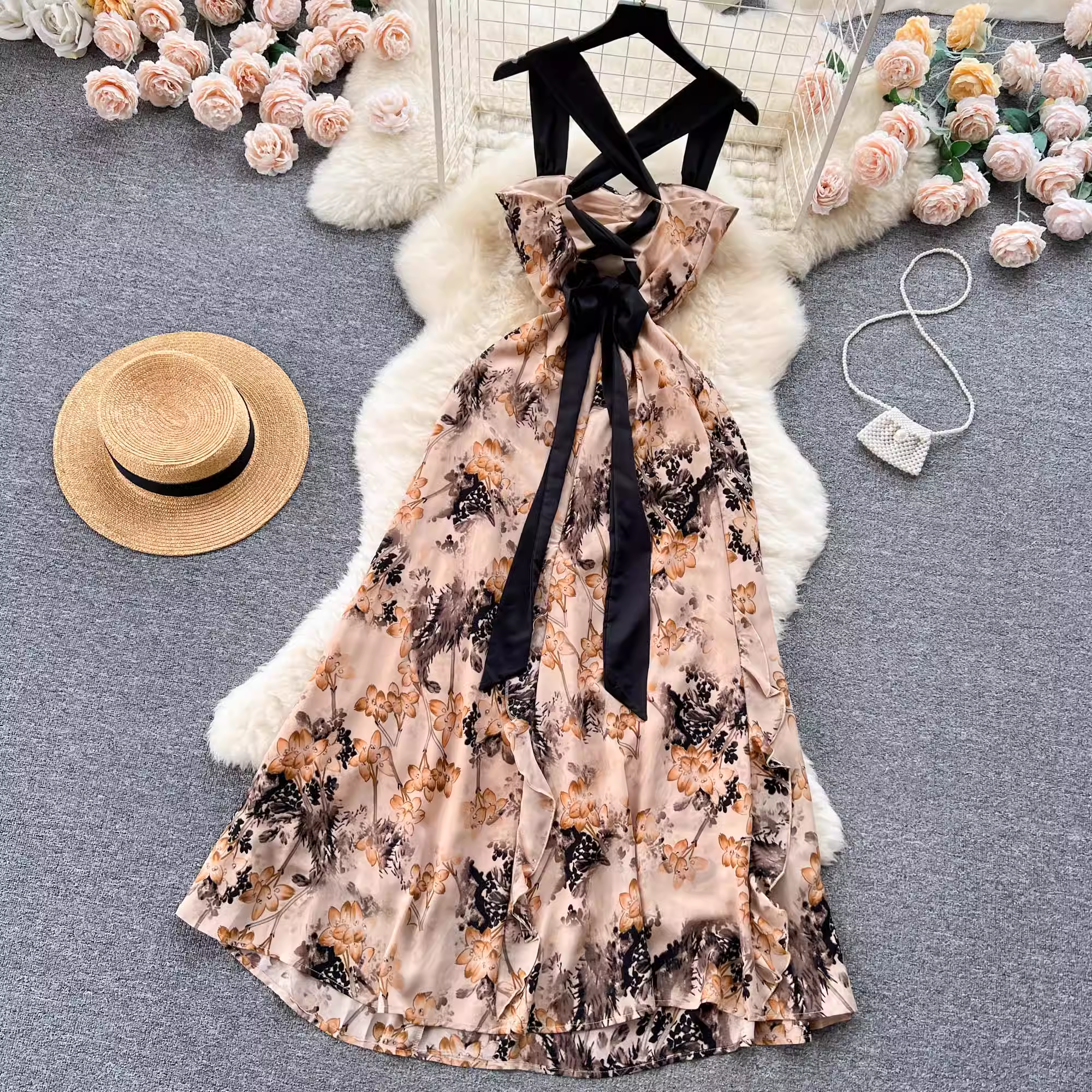 Romantic retro atmosphere floral dress