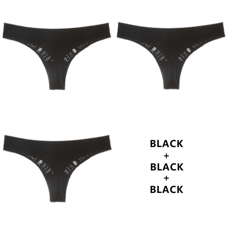 Hollow Out Mesh Middle-Waist Thong